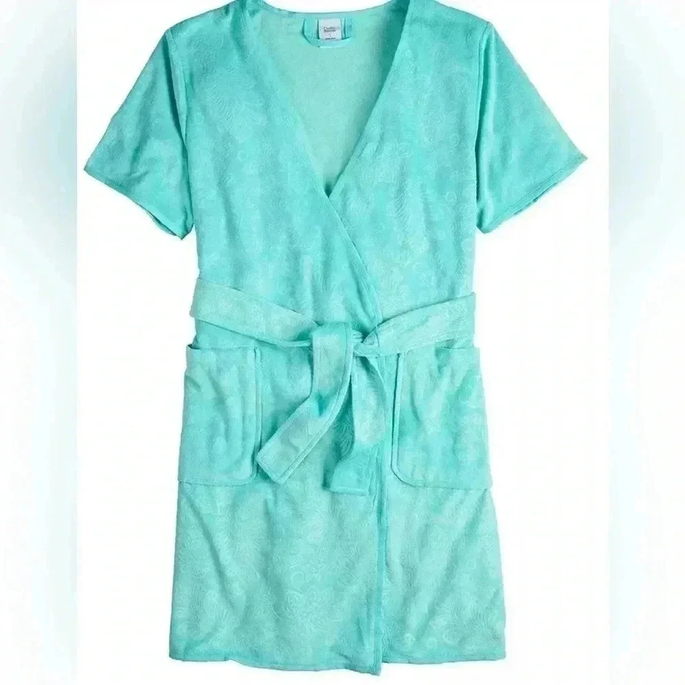 Croft & Barrow NWT WOMENS Short Sleeve Terry Wrap Robe 2X Aqua green